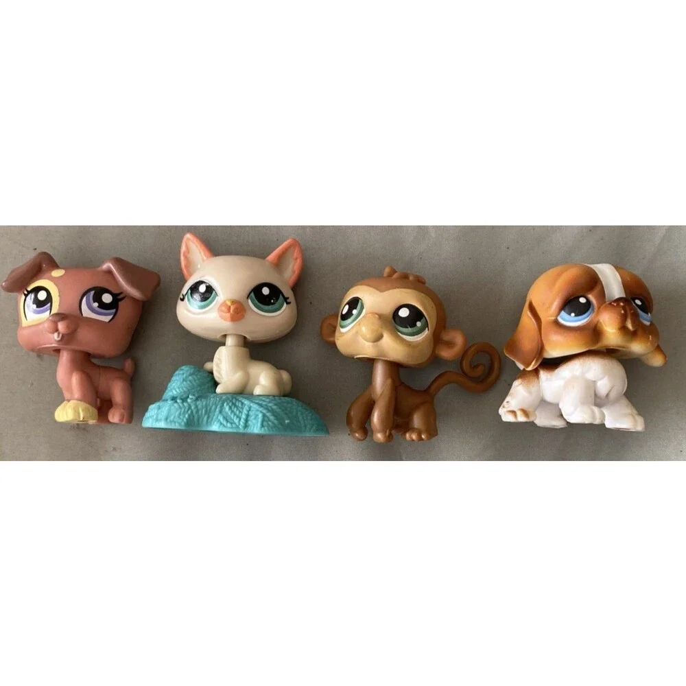 LPS Littlest Pet Shop Lot 4 Authentic G2 Brown Dachshund Monkey Siamese Cat Dog
